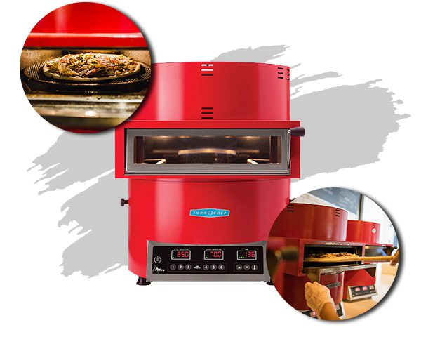 Un four à haute température cuisant une pizza au comptoir Pizzeria Bros